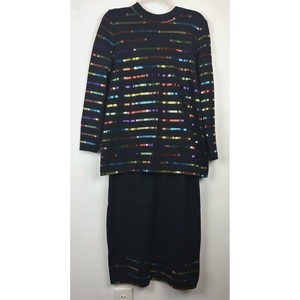 St John Sweater Skirt Set Womens 6 Black Santana Knit 2 pc Event Holiday USA